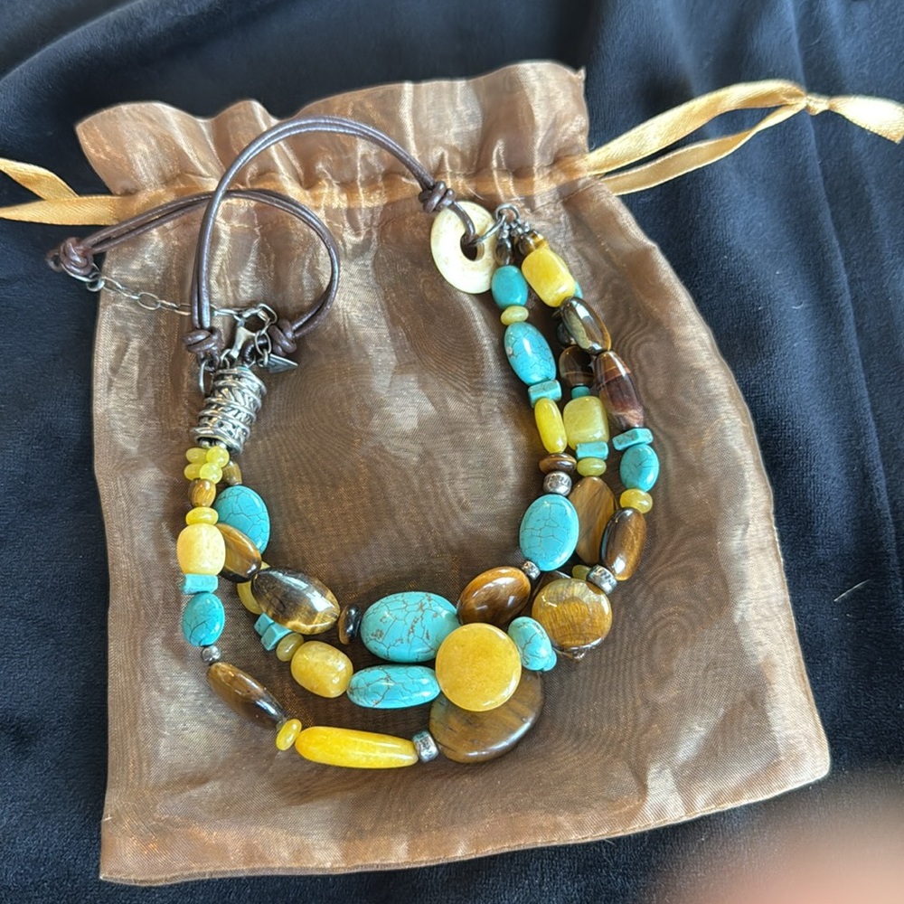 Turquoise Quartzite and Tiger Eye Beaded Necklace Set